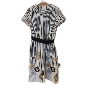 Vintage 60s Ike Clark Floral Stripe Party Cocktail Dress Rockabilly Pinup Sz 12